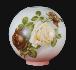 10" Hand Painted Opal Glass Ball Lamp Shade, English Roses Scene