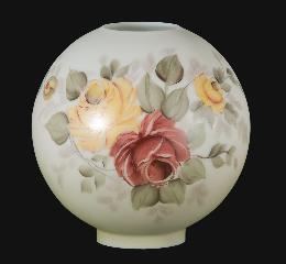 10" Hand Painted Opal Glass Ball Lamp Shade, Victorian Roses Scene