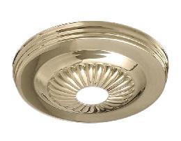 5-1/4 inch Diameter Brass Ceiling Canopy w/Rosette design, 1-1/16 inch diameter center hole. Your choice of Polished and Lacquered Finish or Unfinished Brass