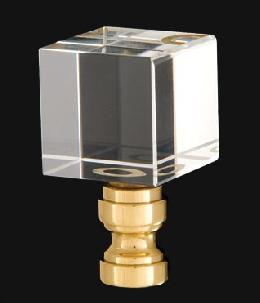Crystal Cube Design, Clear Finial, Brass Brass Base