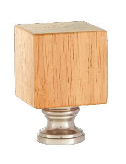 Wooden Cube Design, Oak Finish Finial, Satin Nickel Brass Base