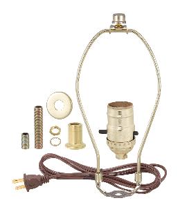 Brass Plated Finish Harp Height Lamp Wiring Kit with Push-Thru Socket