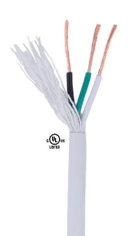White PVC 3-wire Medium Duty SVT Spooled Lamp Cord