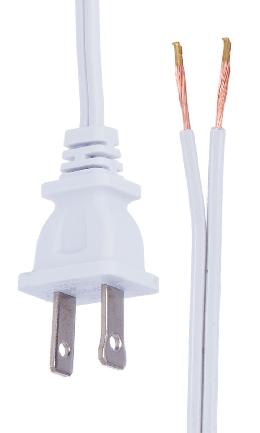 White, 18/2 Plastic Covered Lamp Cord Sets, Choice of Length and SPT 