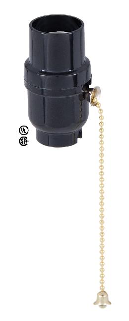 E26 Plastic Pull Chain Lamp Socket w/Brass Chain and Plain Top