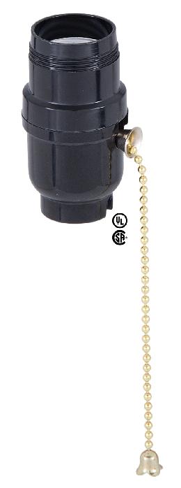 Medium Base (E26) Plastic Pull Chain Socket <br>w/ Brass Chain and UNO Threads