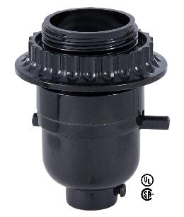 Medium Base (E26) Push-Thru Black Plastic Lamp Socket <br>w/Retaining Ring