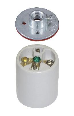E-26 Keyless Porcelain Lamp Socket with Ground Screw and Metal Cap with 1/8 IPS Thread