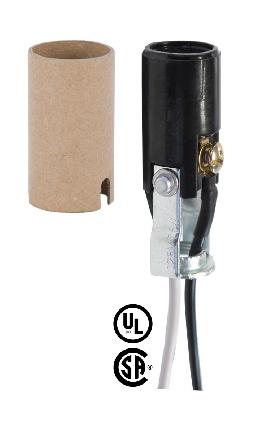 E-12 Tall Keyless Lamp Socket, 10" Insulated Wire Leads, 2-1/16" Height 