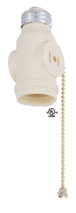 Ivory Pull Chain Two Outlet Socket Adapter
