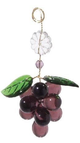 3 1/2" Amethyst Glass Grape Cluster w/Leaves