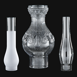 2 1/2" or 62mm base diameter Glass Oil Lamp Chimney Crystal Cut 195mm tall. 