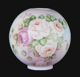 10" Hand Painted Opal Glass Ball Lamp Shade, Friendship Roses Scene