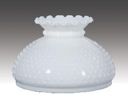 10" Clear Over Opal, Cased Glass Hobnail Shade, Crimped Top