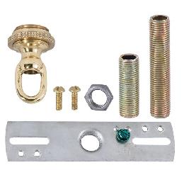 Ceiling Canopy Mounting Hardware Kit with Cast Brass Screw Collar Loop, Polished and Lacquered Finish
