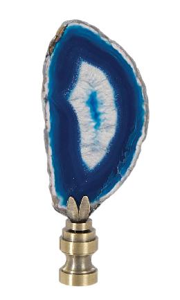 Natural Blue Agate Stone Lamp Finial w/Antique  Brass Base, 2.5"~3.5" ht.