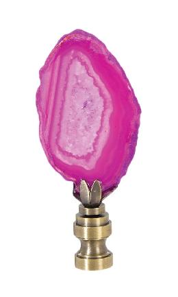 Natural Pink Agate Stone Lamp Finial w/Antique  Brass Base, 2.5"~3.5" ht.