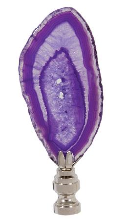 Natural Purple Agate Stone Lamp Finial w/Nickel Base, 2.5"~3.5" ht.
