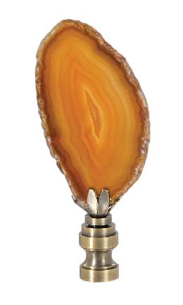 Natural Amber Agate Stone Lamp Finial w/Antique  Brass Base, 2.5"~3.5" ht.