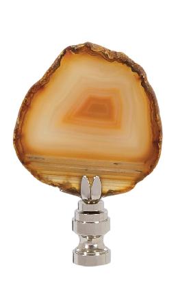 Natural Amber Agate Stone Lamp Finial w/Nickel Base, 2.5"~3.5" ht.