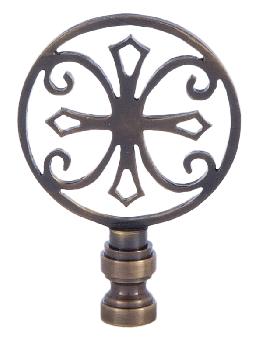 Antique Brass Lamp Finial with Cross
