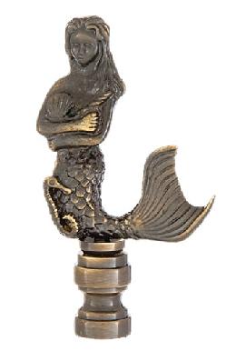Mermaid Design, Solid Brass Finial, Antique Brass Finish