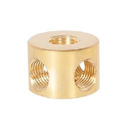 7/8" Tall Unfinished Brass Straight Disc Armback, 1/4F Bottom, 4 Side Holes Tapped 1/4F