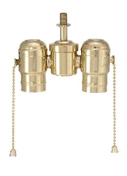 2-lite Cluster w/Pull-chain Sockets, Polished Brass