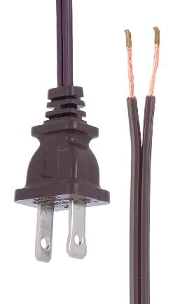 Brown, 18/2 Plastic Covered Lamp Cord Sets, Choice of Length