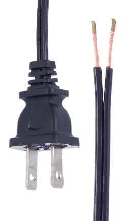 Black, 18/2 Plastic Covered Lamp Cord Sets, Choice of Length and SPT