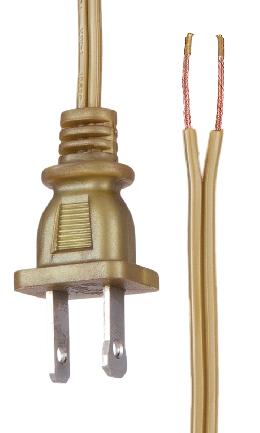 Unfinished Brass Color Lamp Cord Set, Choice of Length