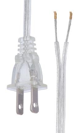 Clear Silver, 18/2 Plastic Covered Lamp Cord Sets, Choice of SPT and Length