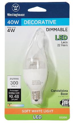 Soft White E12 40W Equivalent, CA11 Dimmable Bulb
