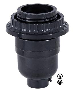 E26 Tall Keyless Black Plastic Lamp Socket w/Retaining Ring