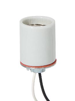 E-26 Keyless Glazed Porcelain 1/8 IPS Lamp Socket, Metal Cap with Set Screw, Choice of Lead Length 
