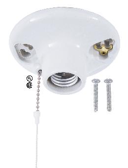 Porcelain Socket Ceiling Blank With Pull Chain And Outlet