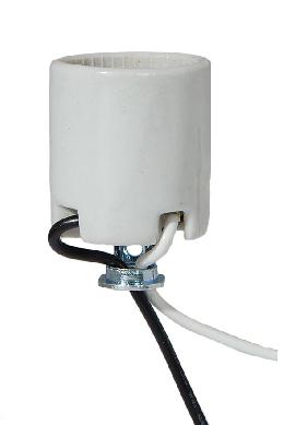 Keyless Glazed Porcelain Medium Base Lamp Socket, Choice of Lead Length