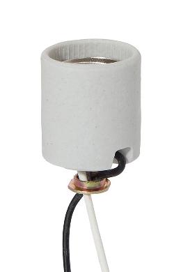 E-26 Keyless Unglazed Porcelain Lamp Socket, 1/8IPS Hickey, 18 Inch Wire Leads
