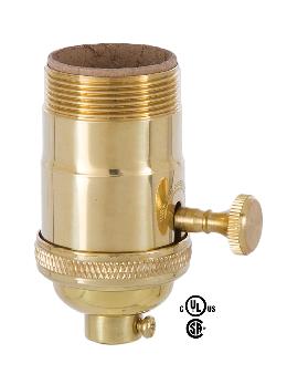 3-Way Turned Brass Lamp Socket (E26) With Special Polished-No Lacquer Finish Uno Thread