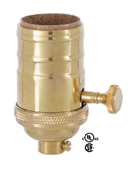 3-Way Turned Brass Lamp Socket (E26) With Special Polished-No Lacquer Finish