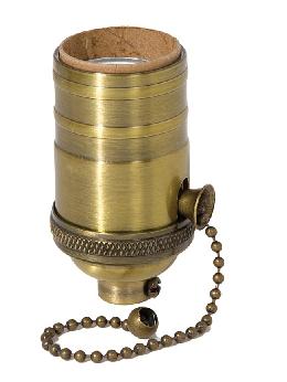 Turned Brass On/Off Pull Chain Lamp Socket, Antique Brass Finish