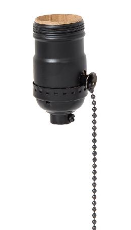 Satin Black Finish Brass E-26 On/Off Pull Chain Lamp Socket, UNO Threads