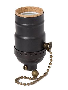 E-26 Brass Pull Chain Lamp Socket, Antique Bronze Finish, No UNO Thread