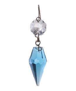 1 3/16" Light Blue Glass Prism with Clear Top Bead & Brass Pins