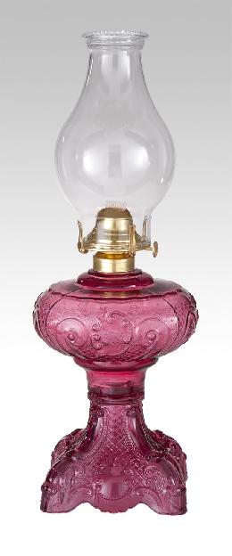 Cranberry "Princess Feather" Kerosene Oil Lamp