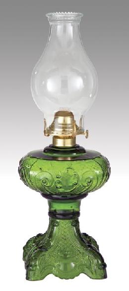 Dark Green "Princess Feather" Kerosene Oil Lamp