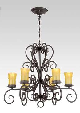 Iron 6-Light Fixture w/Gold "Melting" Candle Covers