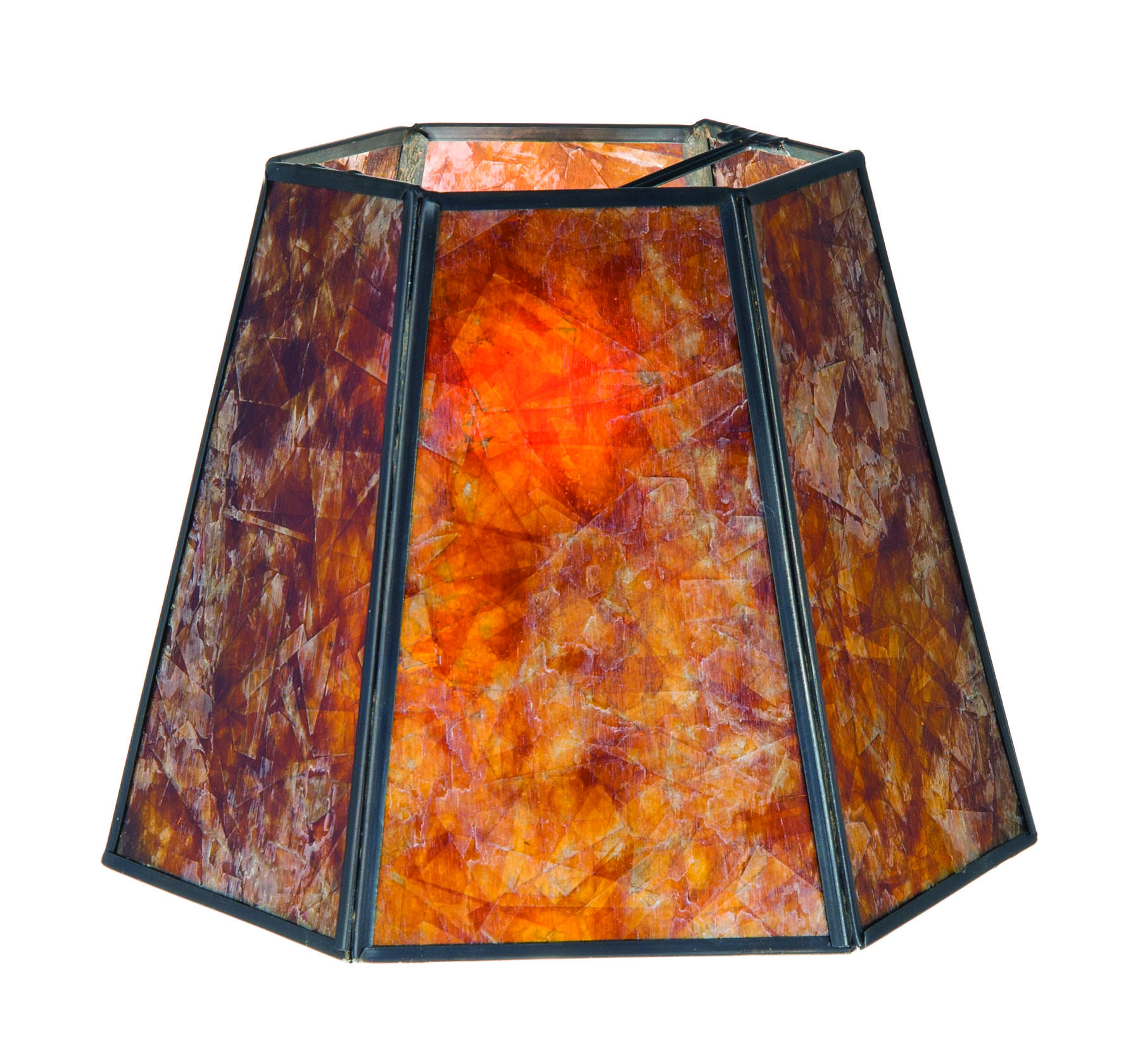7"x12"x7 1/2" Decorated Antique Amber Hexagon Style Mica Floor Lamp Shade MS703D 