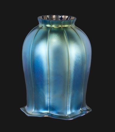 Blue Iridescent Tulip Art Glass Shade, Tulip Lamp Shade