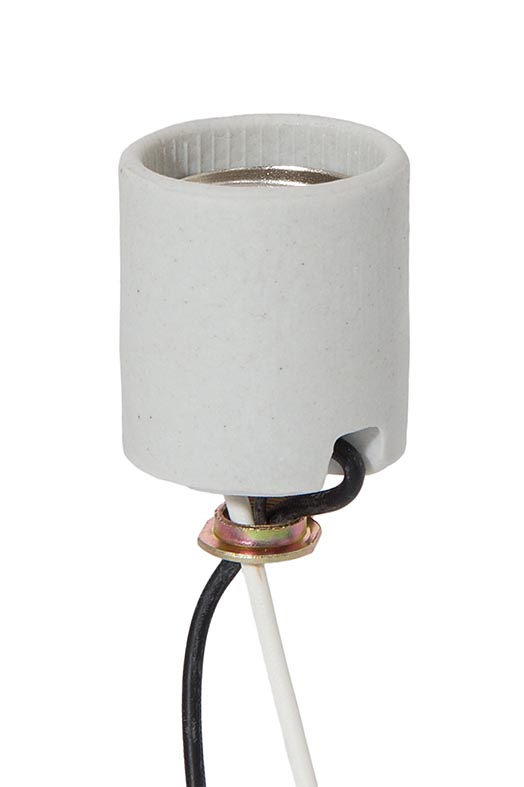 E 26 Keyless Unglazed Porcelain Lamp, Industrial Black Iron Pipe Lamp Socket With Wire Leads